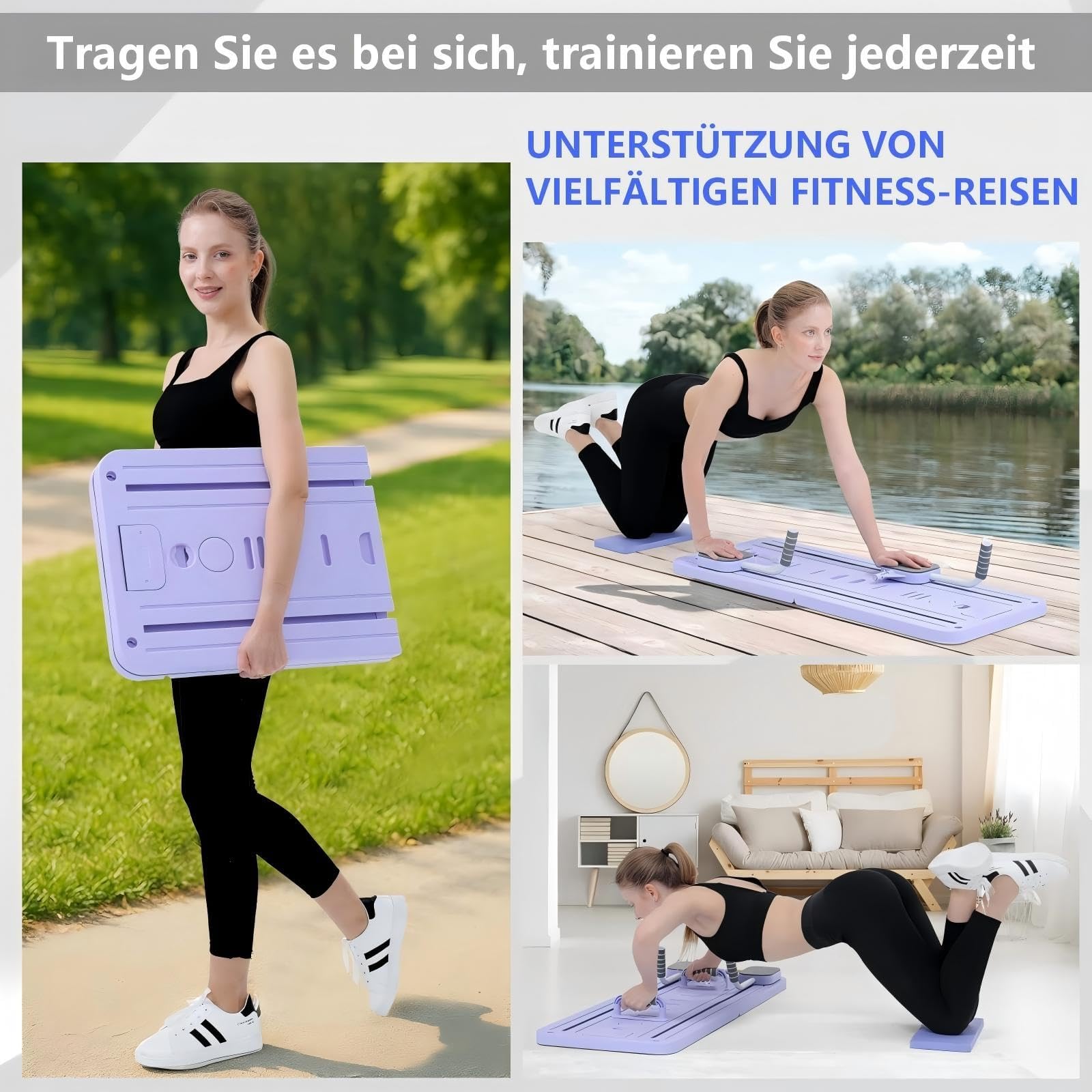Pilates Board,Upgraded Multifunctional Faltbarer Pilates Reformer,Automatisches Rebound Bauchmuskeltrainer Mit Widerstandsband,Exercise Board for Home Exercises,Lila