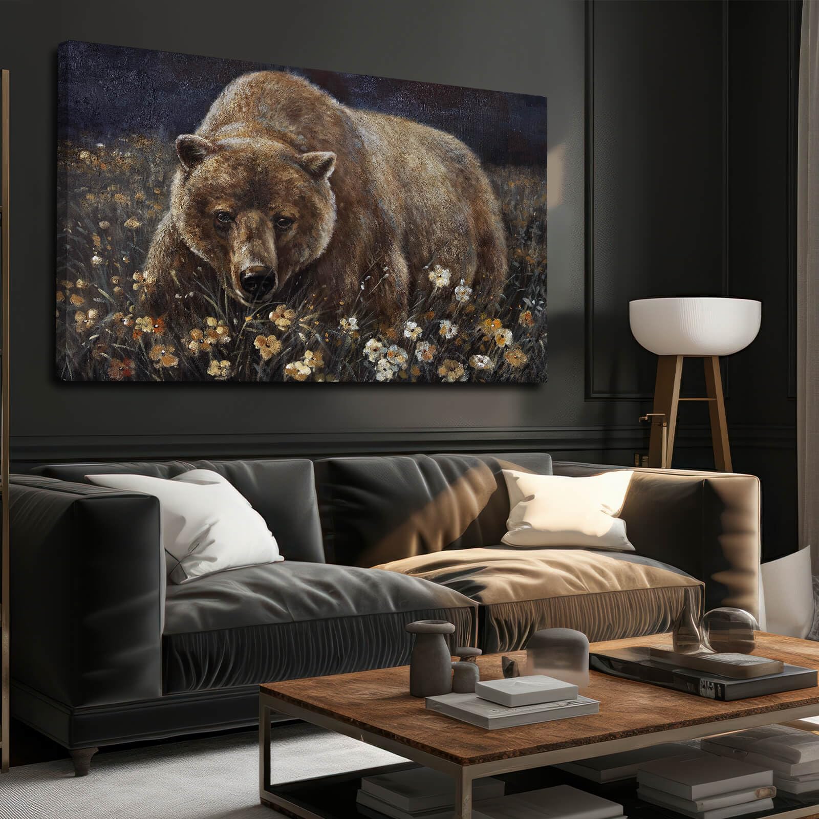 Photo 1 of LEVERUP Large Nature Wall Art Bear Canvas Wall Pictures Colorful Home Decor for Living Room Bedroom Hotel 32×48 Inch Modern Hallway Decorations