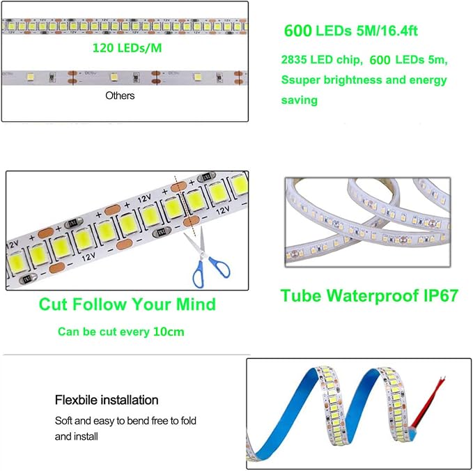 Tira LED Azul 5 m IP67 SUYOOULIN SMD 2835 Dimmable miniatura 7