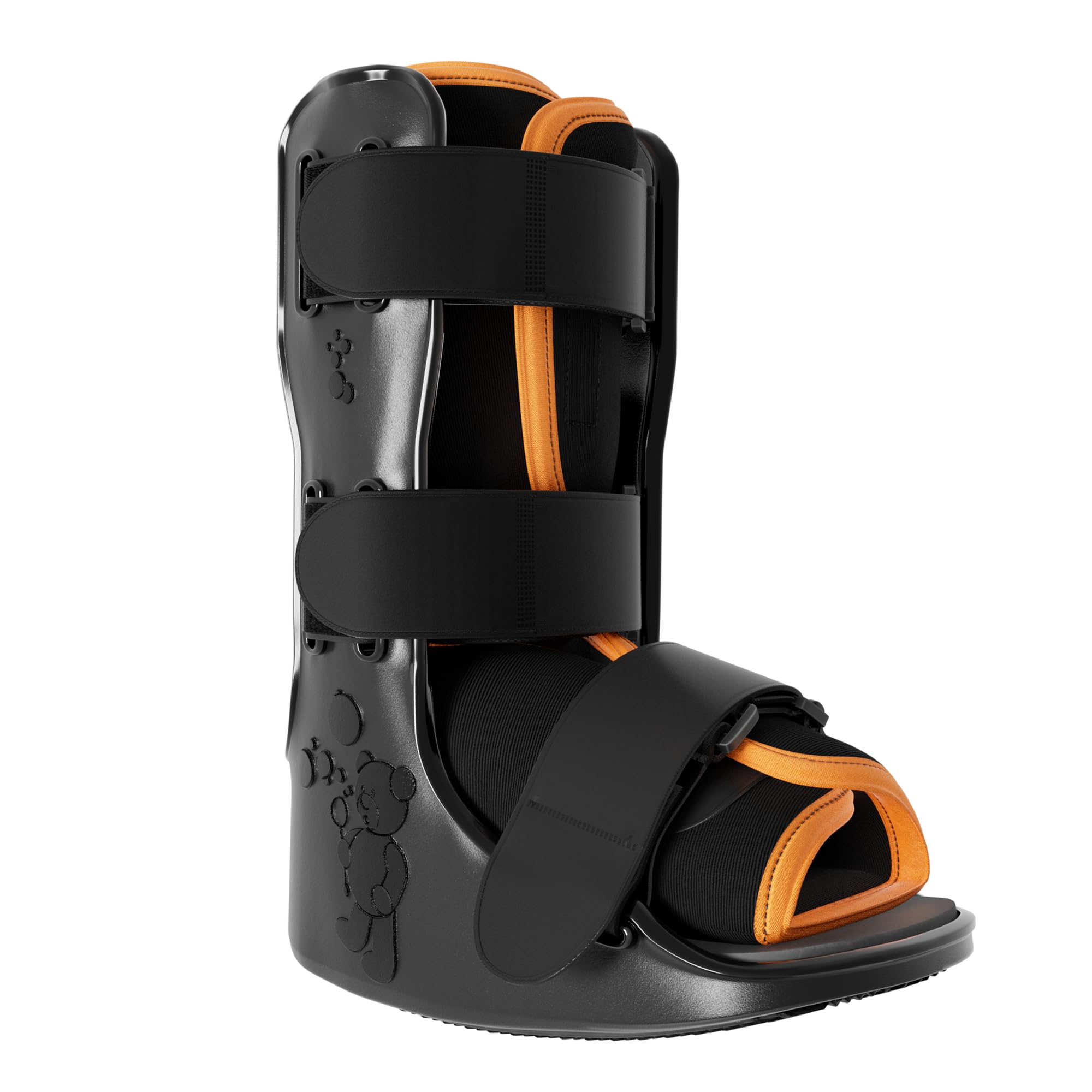 Pediatric Buddy Boot, Kids Medical Grade Left/Right Foot & Ankle Support Brace, Sprain & Injury Recovery Walker Boots, Kids Ankle Brace for Sports and Recovery, Small Orange Liner, Black