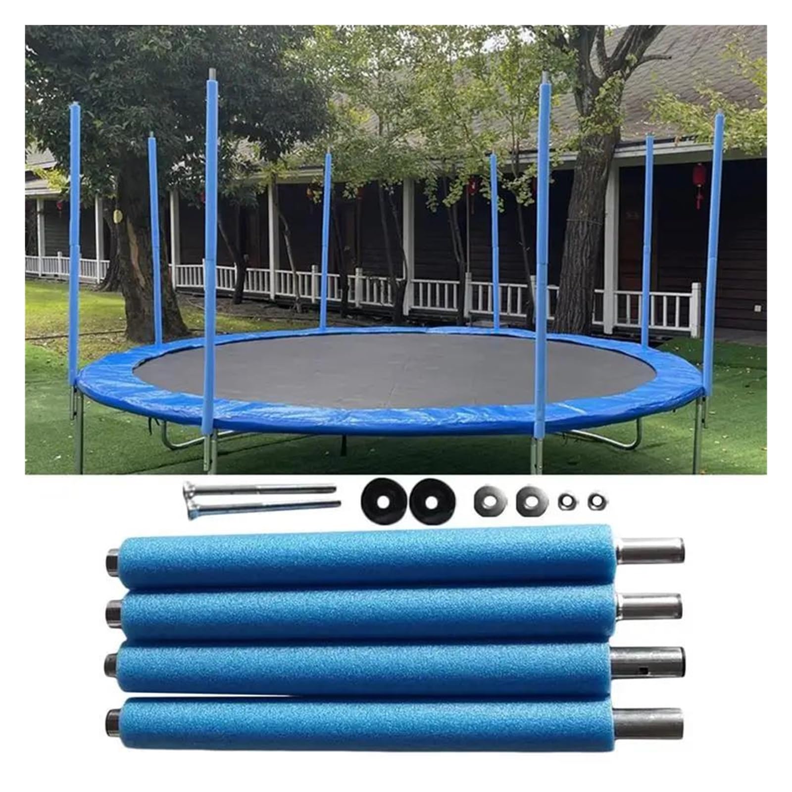 Colchoneta Recambio Exterior Trampolín Recinto De Repuesto De Trampolín Postes De Trampolín De Espuma Postes De Acero con Tornillos