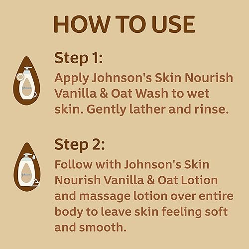 Miniatura 6 de Johnson's Baby Skin Nourish Loción hidratante para bebé para piel seca con aromas de vainilla y avena, loción corporal suave y ligera para toda la