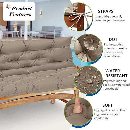 Miniatura 3 de bumuam Cojines de asiento de repuesto, cojines de columpio para exteriores, impermeables, para porche, 3 plazas, con respaldo, cojín de banco para