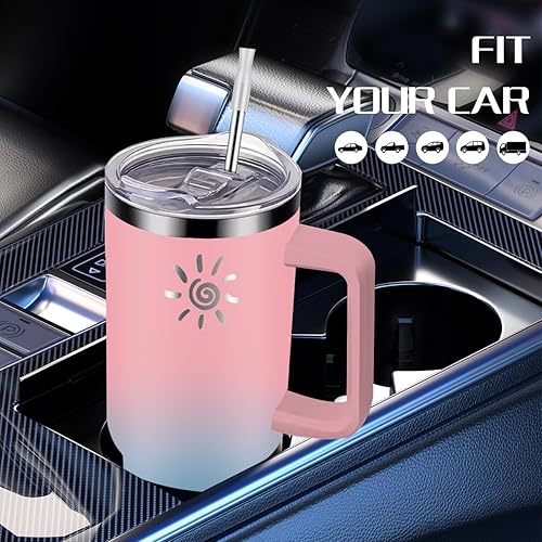 Miniatura 5 de YPNMR Vaso de 40 onzas con asa y tapa con popote, taza de viaje de acero inoxidable aislada al vacío, taza de gran capacidad a prueba de fugas