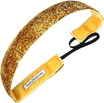 Sweaty Bands Womens and Girl Headband - Non-Slip Velvet-Lined Sparkly Hairband - Viva Diva Gold 1-Inch