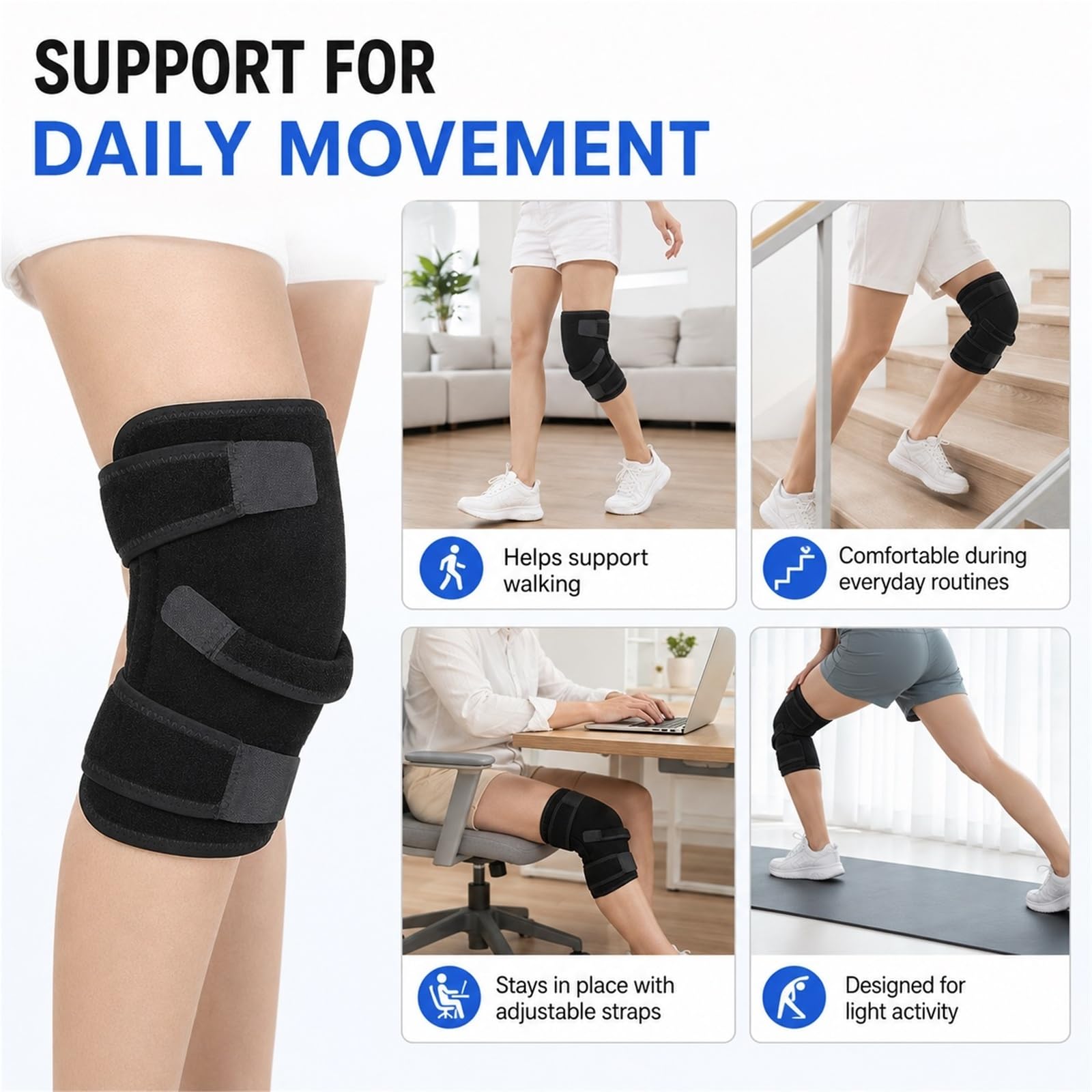 Kniebandage Herren Damen, Knieschoner bei Knieschmerzen Meniskusriss Gelenkschmerzen, Verstellbare Knieorthese mit Seitlichen Stabilisatoren & Patella-Öffnung Sport