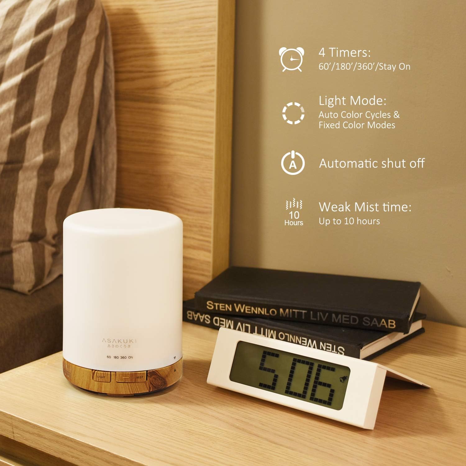 ASAKUKI 300ML Essential Oil Diffuser, Quiet 5-in-1 Premium Humidifier, Natural Home Fragrance Aroma Diffuser with 7 LED Color Changing Light and Auto-Off Switch