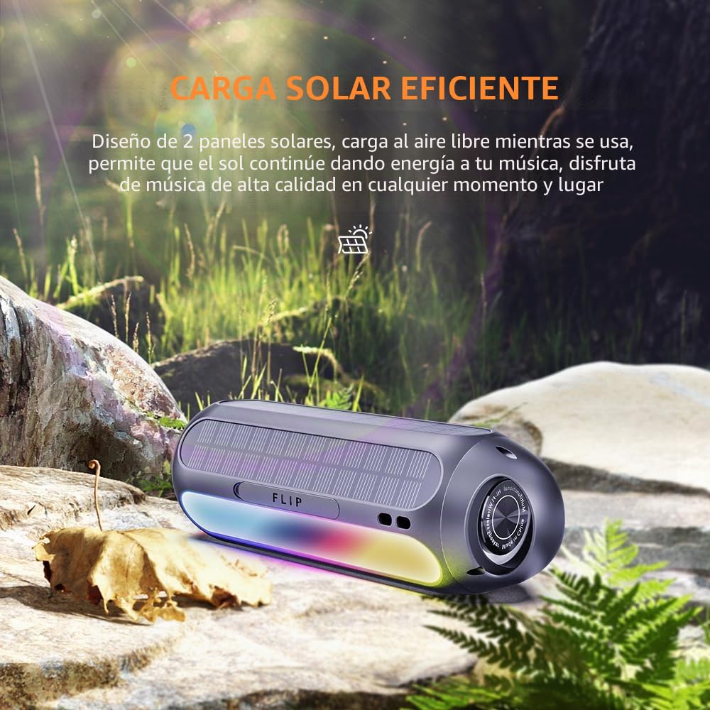 CYBORIS Altavoz solar Bluetooth, altavoz magnético portátil de 30 W para exteriores, IPX6 resistente al agua con luces LED RGB, tiempo de reproducción de 30 horas, graves profundos para viajes, golf,