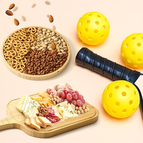 Miniatura 5 de Patelai Juego de tablas de charcutería de Pickleball para mujeres y hombres, tabla de queso con mango de 16.1 x 10.2 pulgadas y plato de 10.2