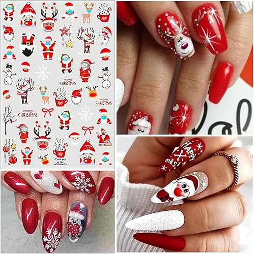 Miniatura 5 de 10 hojas de calcomanías de Navidad para decoración de uñas, 3D, copos de nieve, lindos dibujos animados, alce, Papá Noel, muñeco de nieve, pingüino,