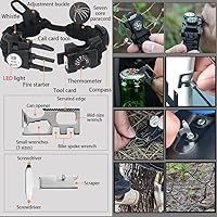 Vista 5 de Brazalete de supervivencia con paracord, iniciador de fuego, luz SOS impermeable, brújula, silbato, AK87 ajustable 20 en 1, juego de supervivencia