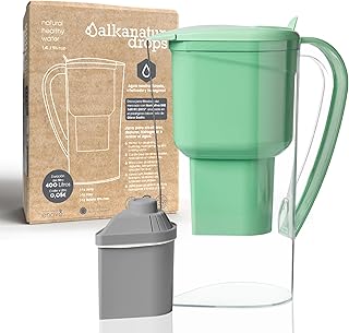 Wasserfilter Kanne Grün Für Leitungswasser mit Zeolith Klinoptilolith Filtert Das Wasser Unterstützt Ionisierung Und Gibt Magnesium Ab pH 9 1.4 Liter Kapazität Filtert Kalk Chlor Metalle Ohne BPA ALKA