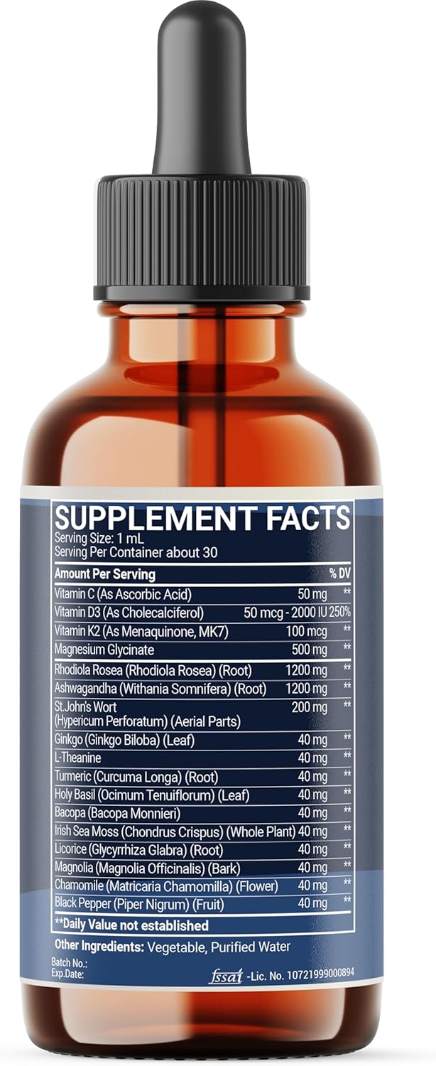 17in1 Rhodiola Rosea Liquid Drops with Blend Ashwagandha Magnesium, L-Theanine. Ultra Strength Rhodiola Cortisol Supplement, Rhodiola Root for Support Relaxation, Mood, Energy - 1 FL Oz - 60 Day - Image 8