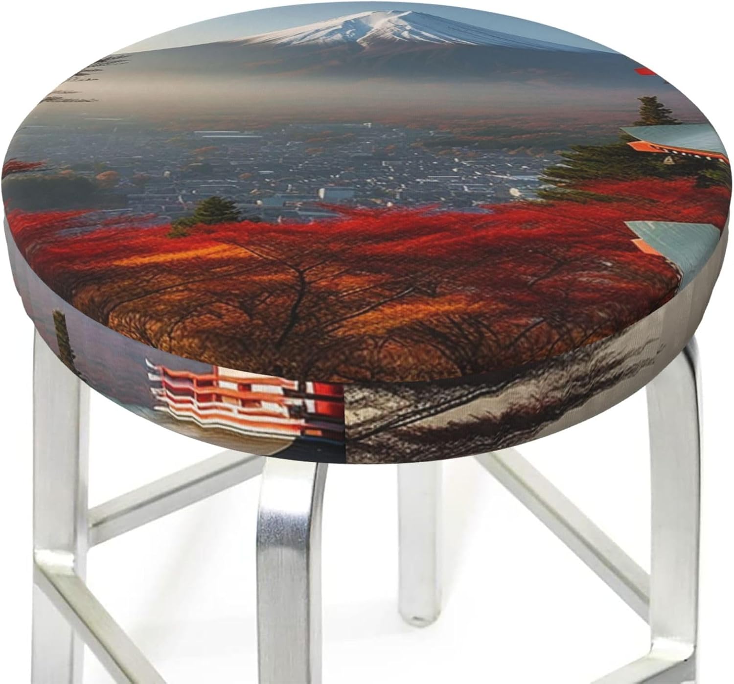 Bar Stool Cover Round Elastic Stool Cushion Covers Japan Mount Fuji Landscape Bar Chair Cover Washable Stool Cushion Slipcover Stretch Stool Seat Covers for 12-14 Inch Chair