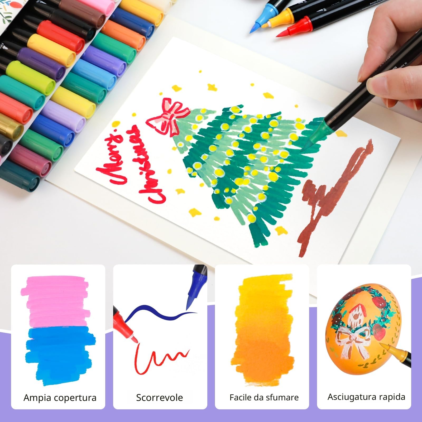 Artecho Pennarelli Acrilici Doppia Punta 24 Colori, Acrylic Marker con Pennello e Punta Fine, Ideali per Sassi, Legno,Tessuti, Tela, Carta, Vetro, Ceramica