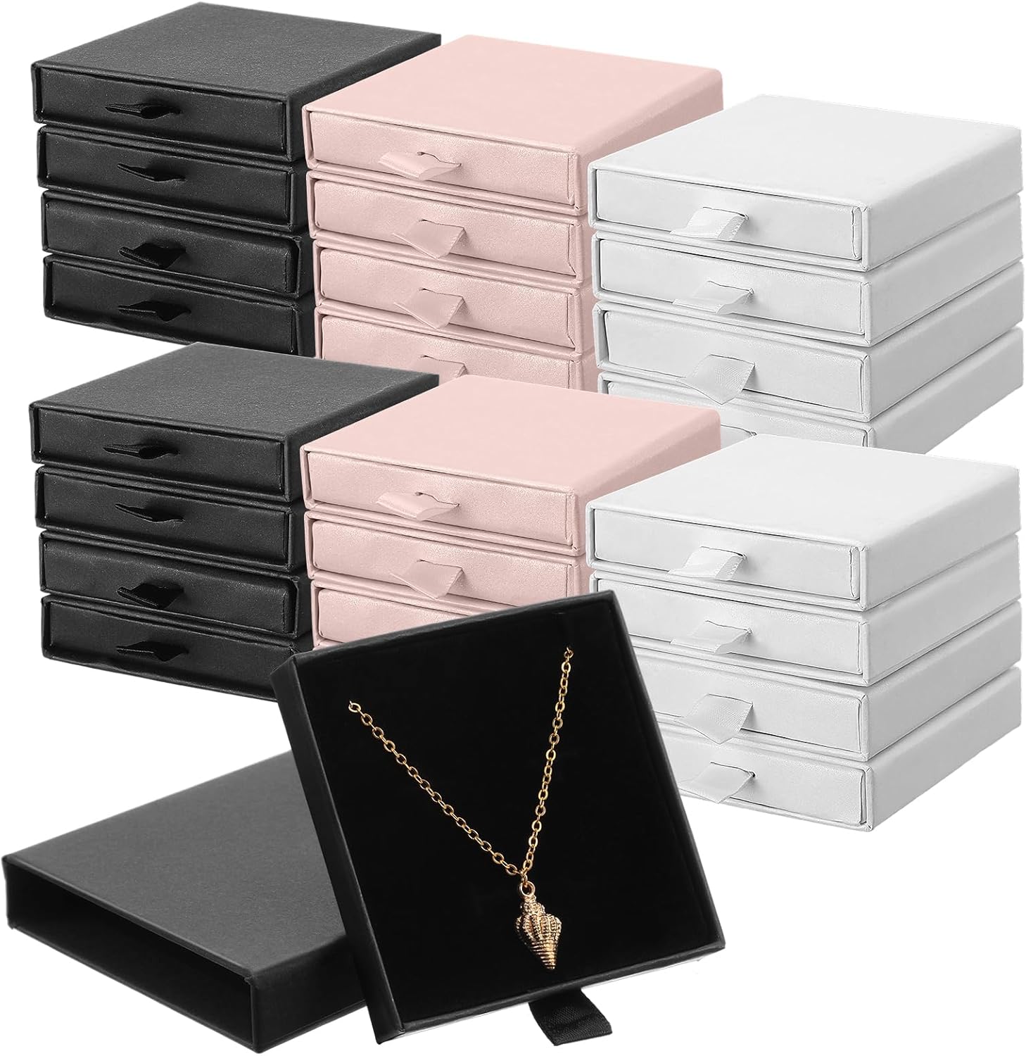 24 Pack Jewelry Gift Boxes Cardboard Jewelry Boxes 3.1 x 3.1 x 0.7 Inch Pull out Design Bulk Small Black Gift Box with Lids for Necklace Ring Bracelets Earring Display Box