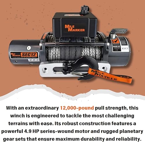 Miniatura 5 de Mile Marker SEC12 - Cabrestante eléctrico para JeepCamionSUV de 12,000 libras con cuerda sintética (capacidad de 12,000 libras)