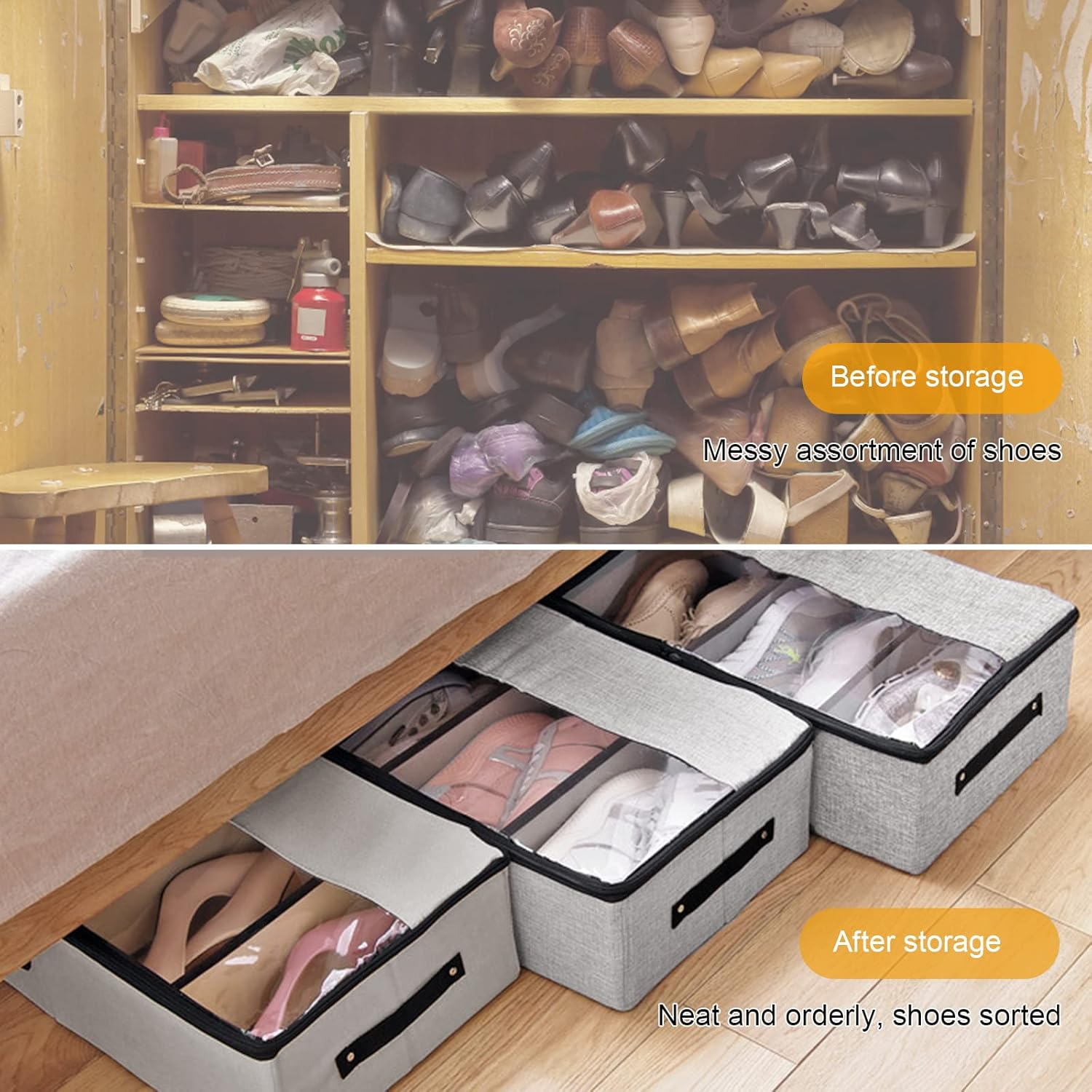 Newthinking Under Bed Shoe Storage, Fabric Underbed Shoe Boxes