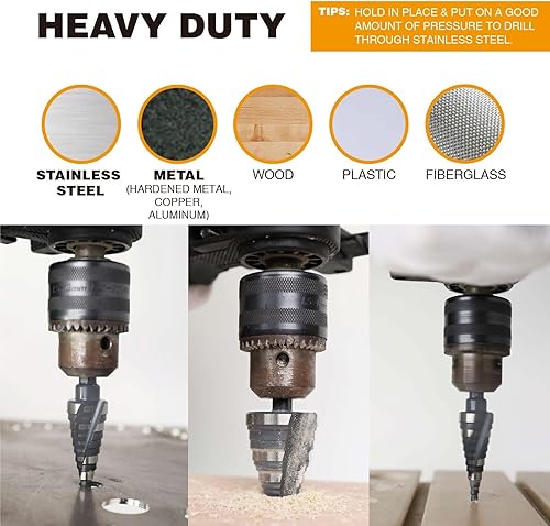 Miniatura 4 de Jerax tools Broca escalonada de 14 a 1-38 pulgadas recta ranurada doble estriada, brocas de acero M2 de alta velocidad para perforación de agujeros