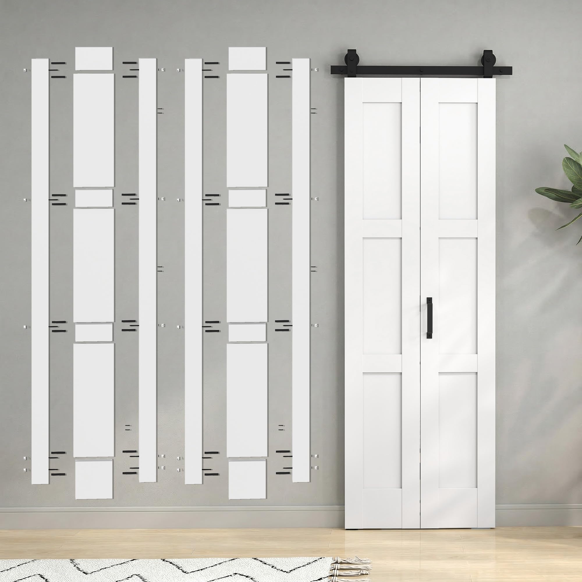 HOMCOM Porta Scorrevole Bi-fold Muro 71.2x213.4cm, Binario Silenzioso Acciaio, Maniglia, Guida, Ruote, Porta da Interno Stile Rustica, in MDF e Legno Pino, Impermeabile, per Cucina, Bagno