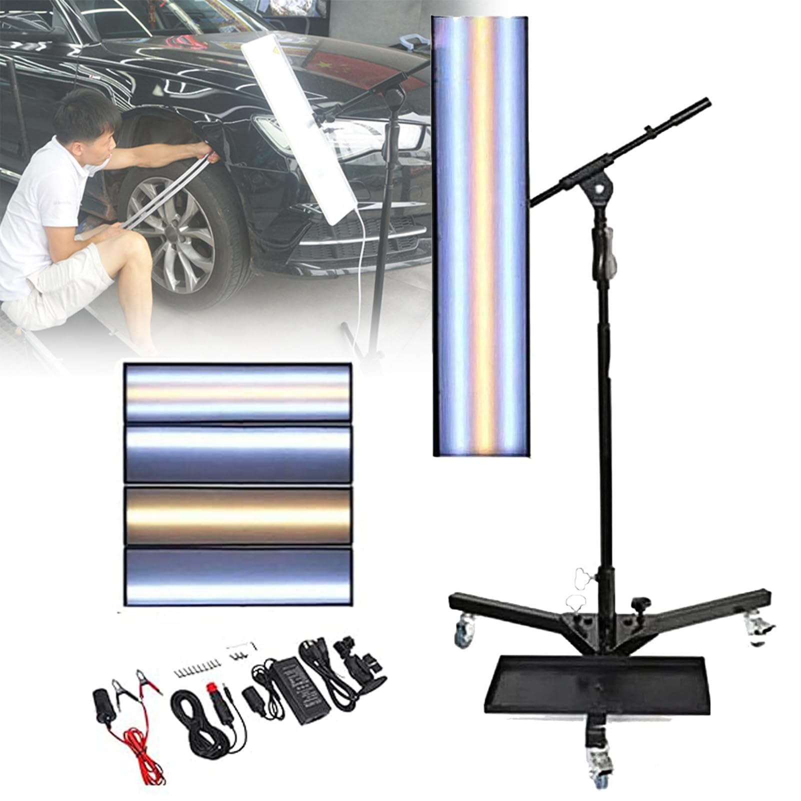Luce Per Riparazione Ammaccature Auto PDR, Luce Per Linea Di Riflessione Ammaccature LED Regolabile A 6 Colori Per Auto Con Staffa, Rimozione Ammaccature Senza Verniciatura Per Carrozzerie E Fai Da Te