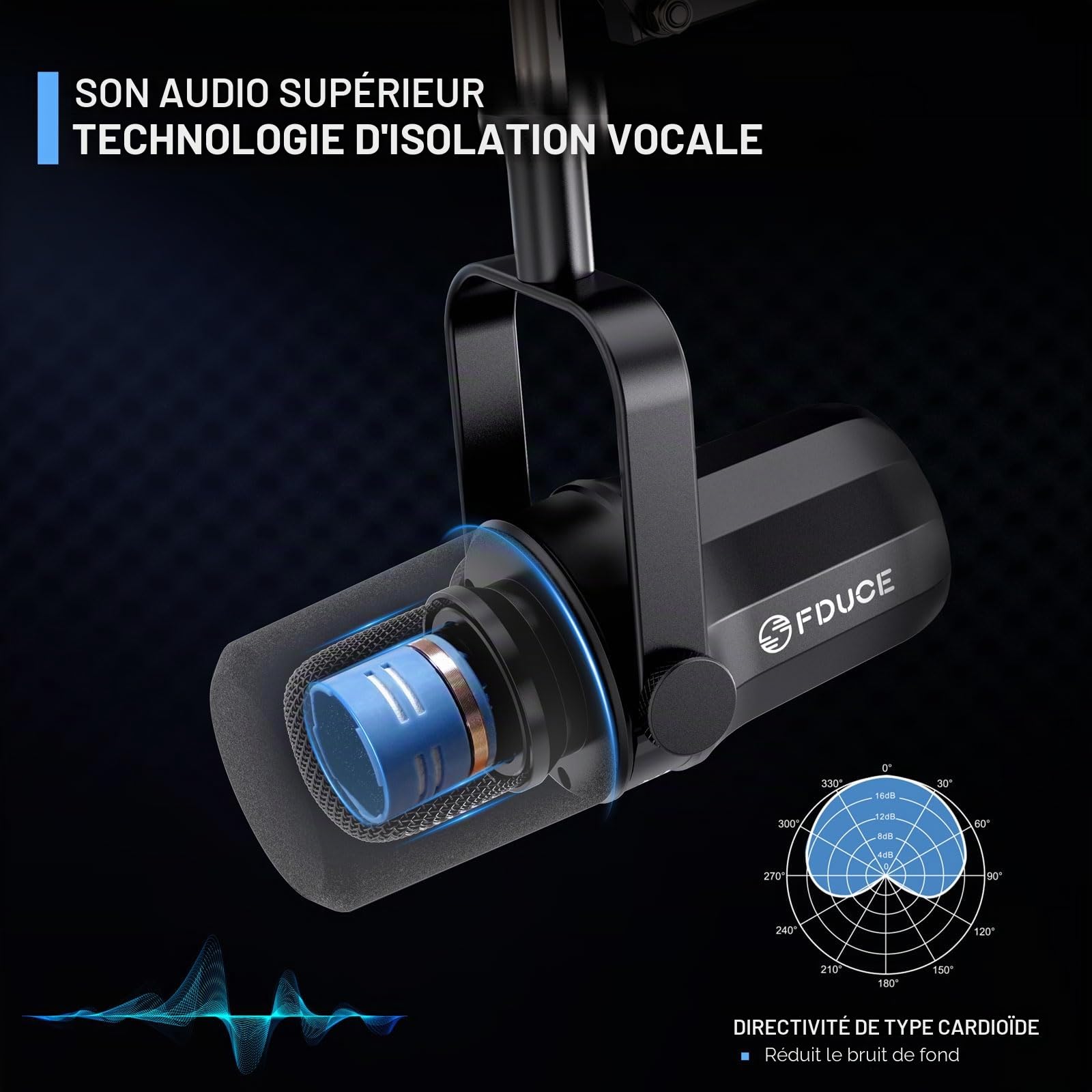 FDUCE SL40X Kit de Microphone Dynamique XLR pour Enregistrement Vocal,podcasting,Jeux,Streaming en Direct et radiodiffusion,Microphone cardioïde entièrement en métal