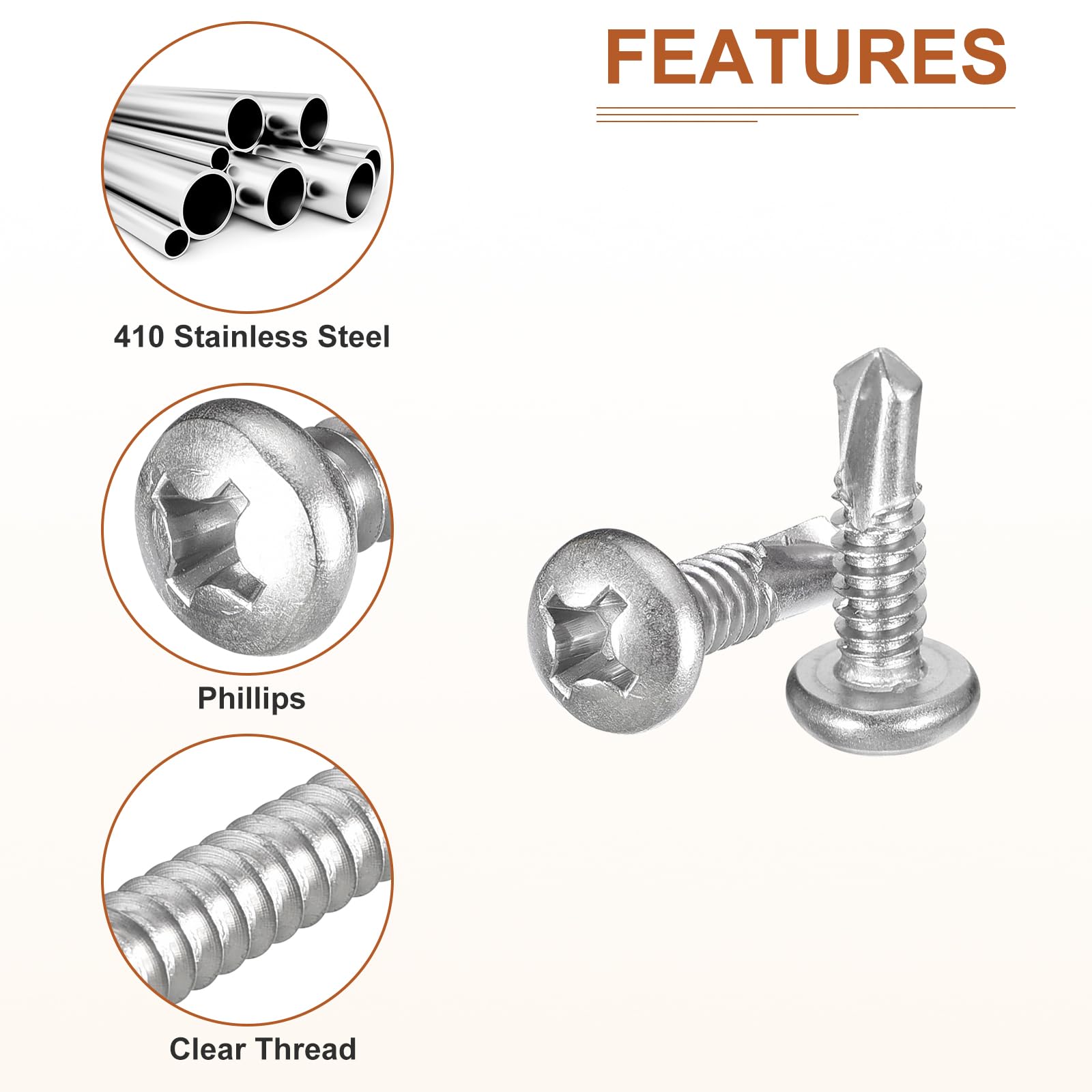DTGN #12x3/4" Pan Head Self Drilling Screws - 100Pack - 410 Stainless Steel Phillips Drive Self Tapping Sheet Metal Screws - Image 4