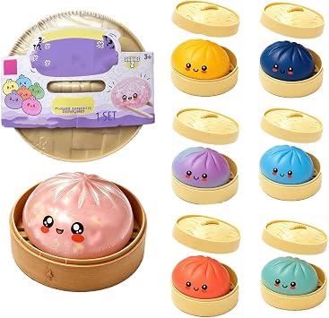 BAXLIMEK Dumpling Squishy Mystery Box,Random 1 of 7 Colors,Hidden Edition Smile Dumpling Squeeze,Cute Soft Stretchy Squeeze Sensory Fidget for Anxiety Relief, Perfect for Party Favors Gifts B