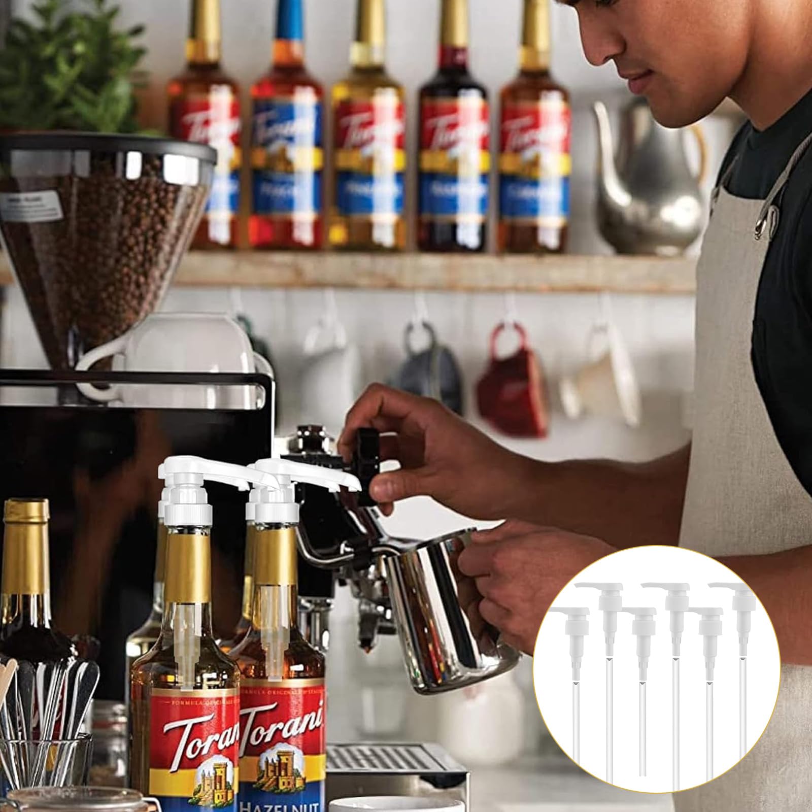 12 Pièces Distributeur Sirop Pompe Sirop Pompe Sirop Distributeur Sirop Cafe pour Café Maison Bouteille de Sirop à Café (Blanc)