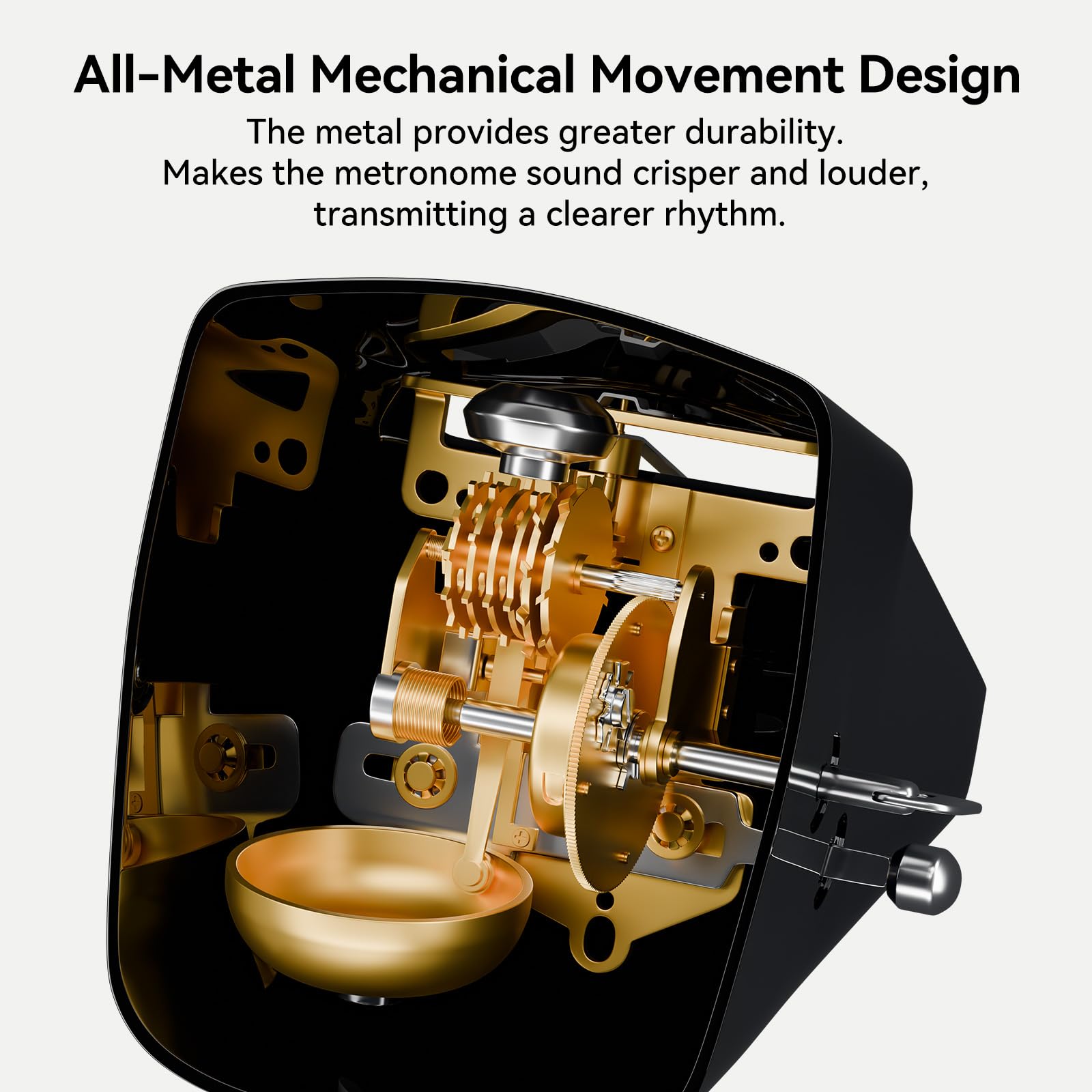 Rhymo Mechanical Metronome for Piano Guitar & Drums, 40-208 BPM with 4 Beat Modes, Classic Wind-Up Design - Image 2