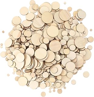 Blulu 900 Pcs Unfinished Wood Slices Round Wooden Disc Circles Wooden Circles for Crafts Cutouts Christmas Ornaments for Craft and Decoration, 5 Sizes