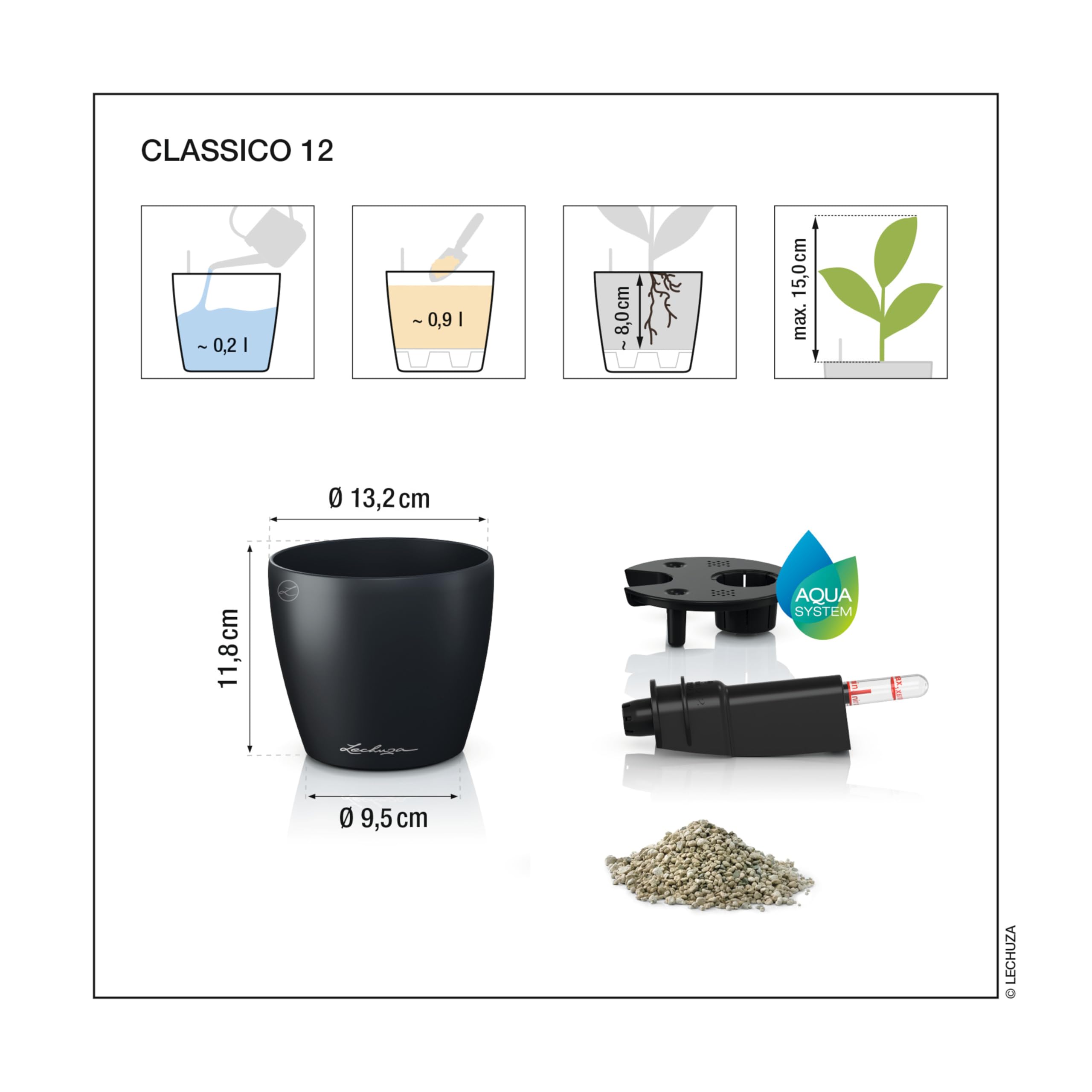 Lechuza Classico Colour 12 Table Pot White Planter with Watering System, Water Level Indicator and Plant Insert - Image 4