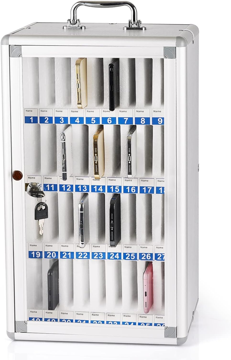 36 Slots Cell Phone Locker,Pocket Chart Cell Phones Storage Cabinet for Cell Phones,Wall-Mounted with a Locked, Lock Box for Phone with Handle for Enterprise & Classroom - Silver-image-19