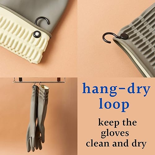 Miniatura 4 de Guantes mejorados para lavar platos más gruesos (3 pares) con agarre antideslizante de panal de abeja, bucles adjuntos para colgar, fiel al tamaño