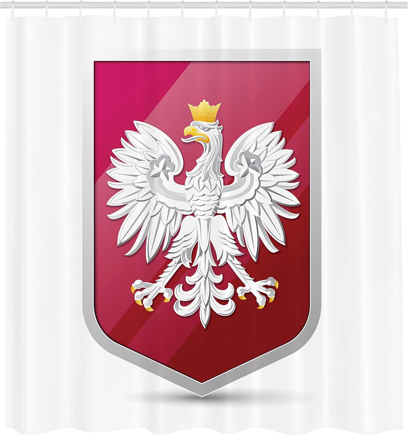 Ambesonne Polish Shower Curtain, Royal Illustration of Coat of Arms of Poland Emblem Crowned Eagle Print, Cloth Fabric Bathroom Decor Set with Hooks, 69" W x 70" L, Ruby Hot Pink and White