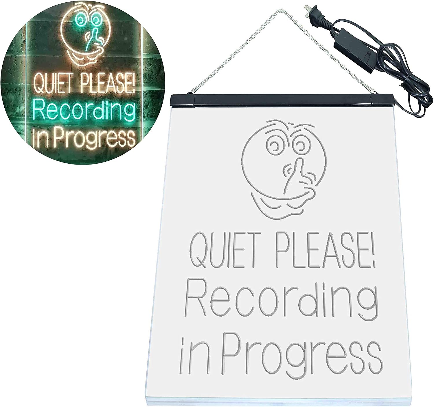 ADVPRO Quiet Please Recording in Progress Studio Dual Color LED Neon Sign Green & Yellow 12" x 16" st6s34-i3580-gy