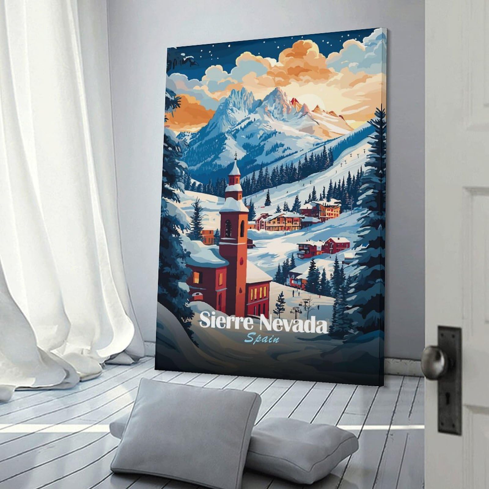 Junmoney Decorative Wall Artwork Sierra Nevada Spain Mountain Village, 20x30inch(50x75cm), for Home, Office, Studio Or Guest Room, A Flexible Wall Accent for Shared Spaces