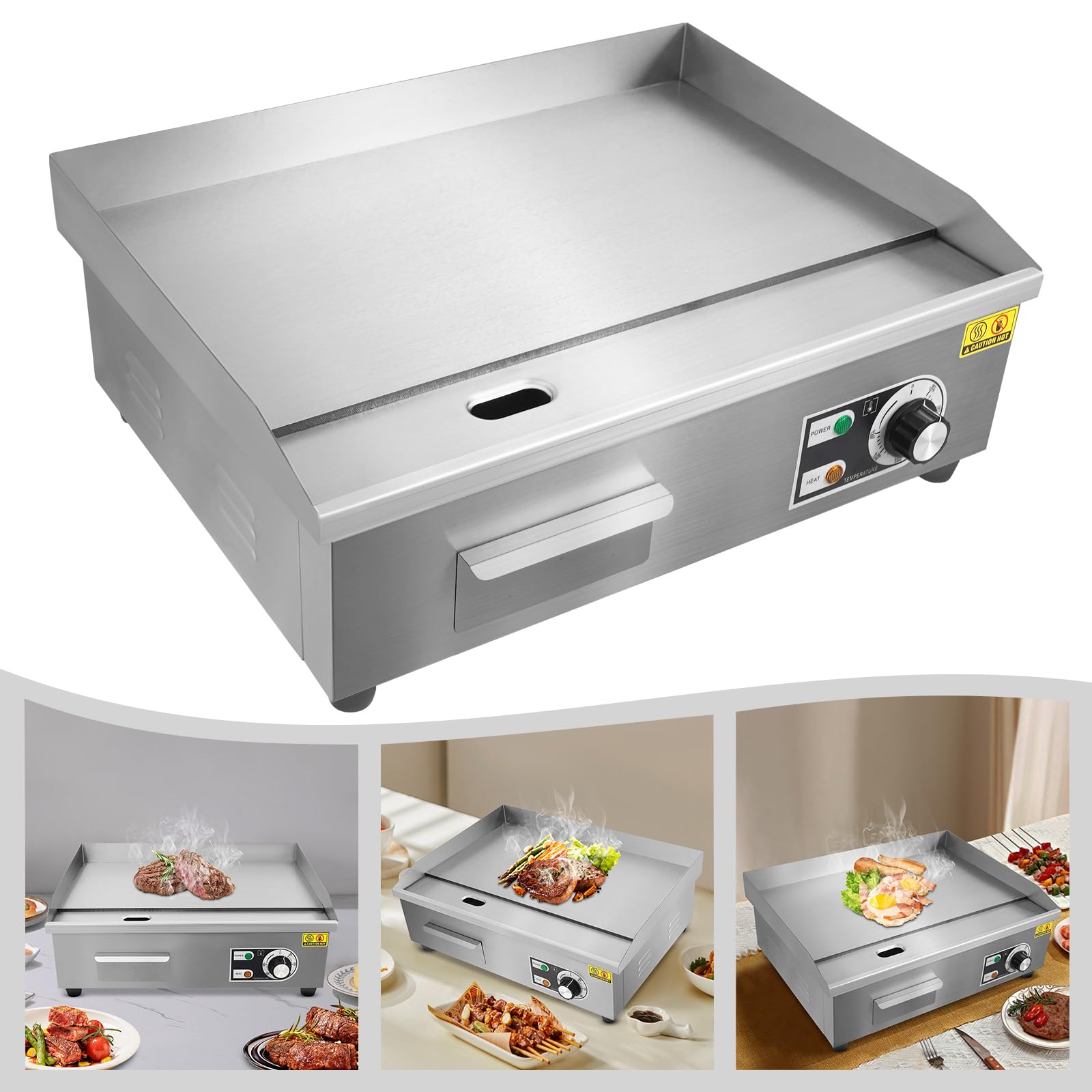 Plancha, piastra elettrica da 3000 W, griglia elettrica da tavolo, in acciaio inox, temperatura regolabile da 50 a 300 °C, con piedini in gomma antiscivolo