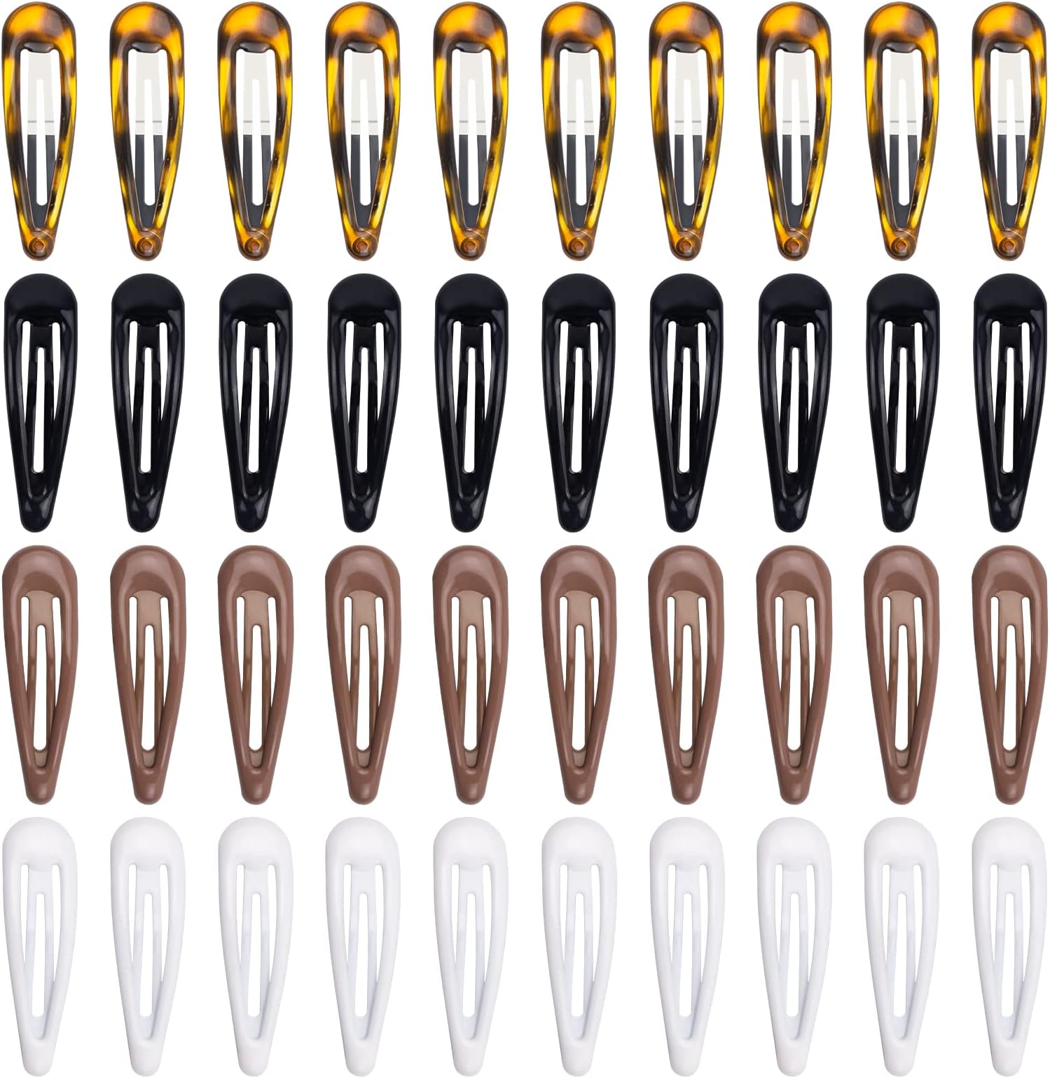40pcs Hair Clips Set for Women & Girls, 2 Inch Non-Slip Metal Barrettes for Thick or Thin Hair, Reusable Classic Clips in Black, Brown, White, and Tortoise