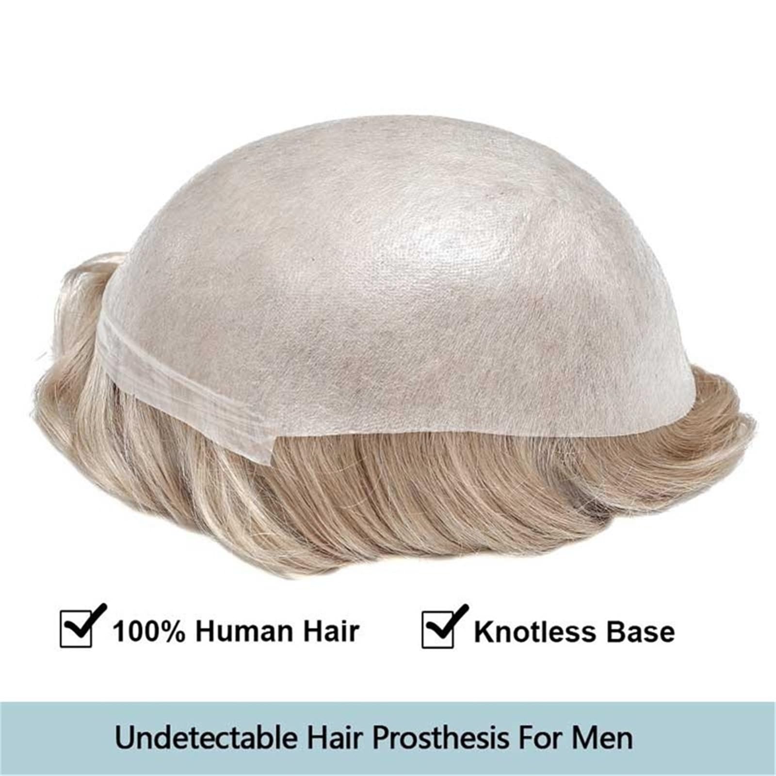 Tupé de pelo para hombres Prótesis capilar indetectable con base sin nudos del sistema de cabello humano piel ultrafina for hombres Sistema de cabello para hombres(7x10)