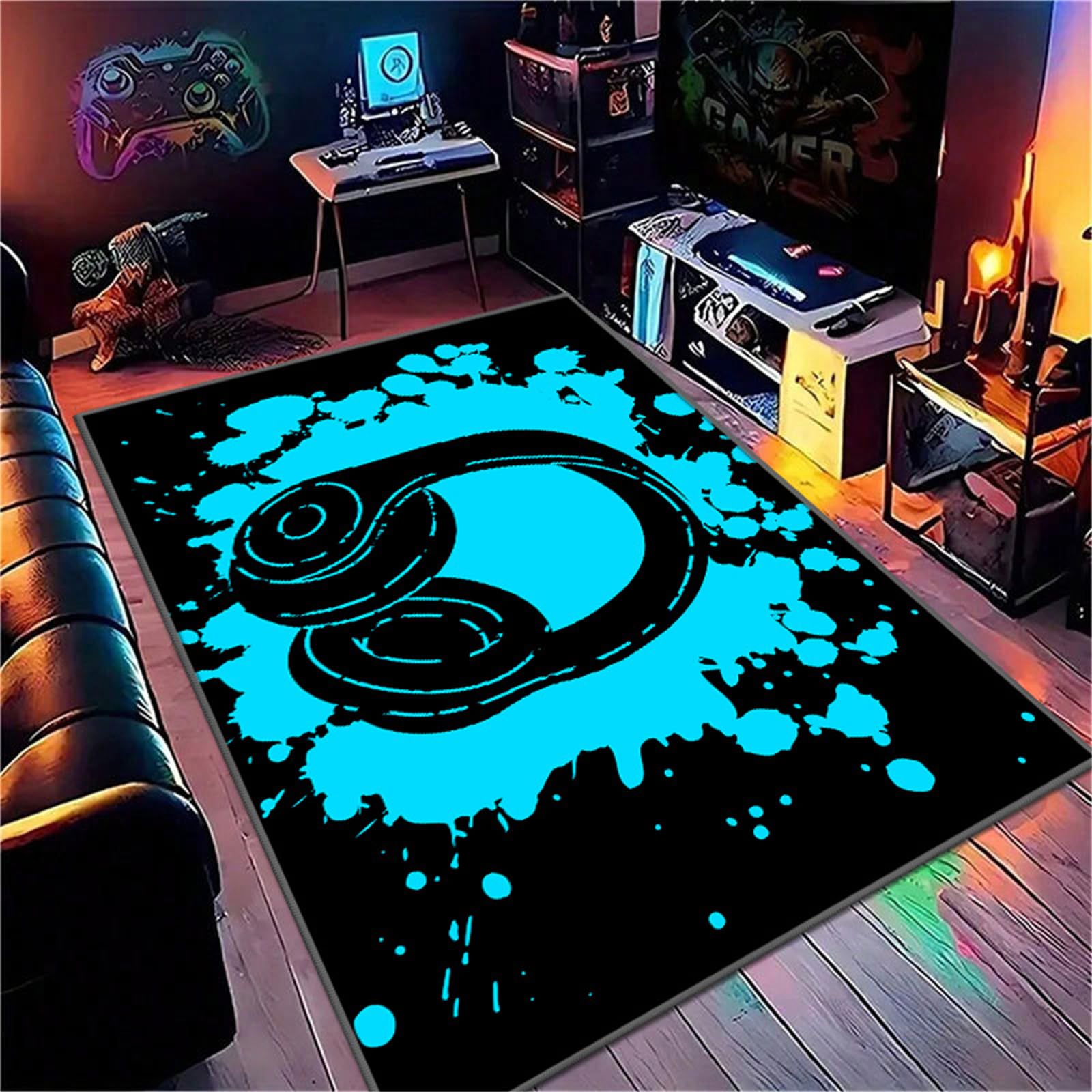 Tapis de jeu 3D au design visuel moderne graffiti néon salon 120x160cm
