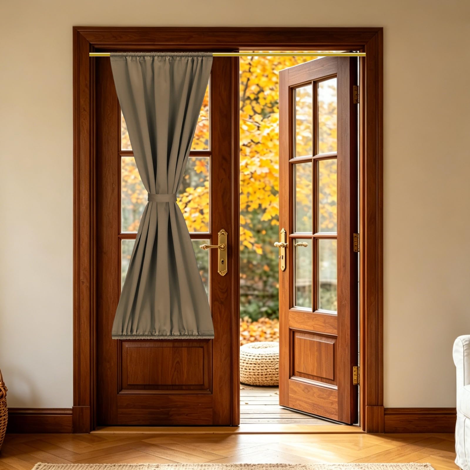 sourcing map 1 PC French Door Curtain, 87 x 203cm Blackout Thermal Insulated Energy Saving Drape Polyester Rod Pocket Curtains & Drapes for Kitchen Front Door Window Treatments, Burnt Orange