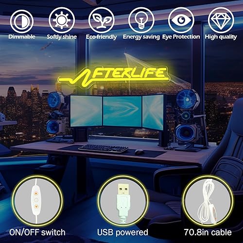 Miniatura 4 de Ajoyferris Cyberpunk - Letrero de neón LED para decoración de pared, juegos de disparos, luz de neón para sala de juegos, decoración de cueva de