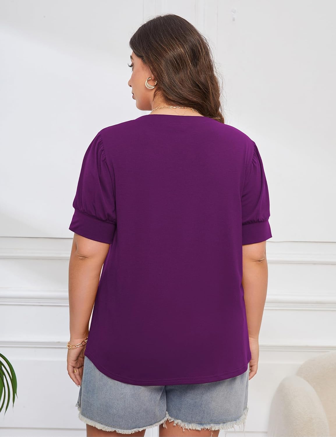 Women's Plus Size Tops Short Sleeve V Neck Blouses Casual Tunic Spring Summer 2025 XL-4XL - Image 3