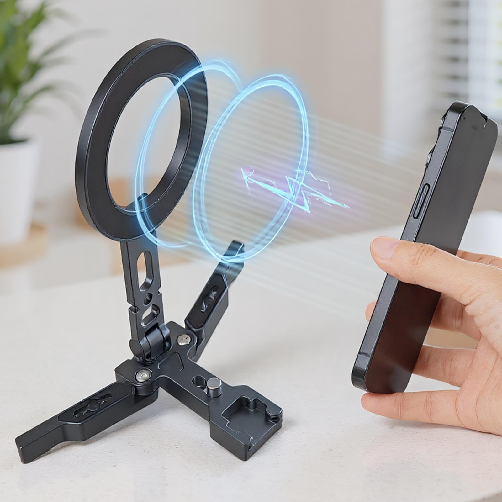 Treppiede Magnetico Per Cellulare Portatile Con Rotazione A 360° Regolabile | Supporto Pieghevole Per Cellulare Da Scrivania Viaggio, Auto, Aereo, Outdoor, Campeggio, Ufficio, Riprese, Vlog