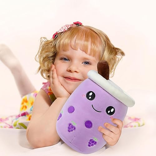 Miniatura 3 de DITUCU - Lindo té Boba de peluche, peluche de té con burbujas, peluche suave de caricatura de taza de té con leche de uva, almohada de fruta para el