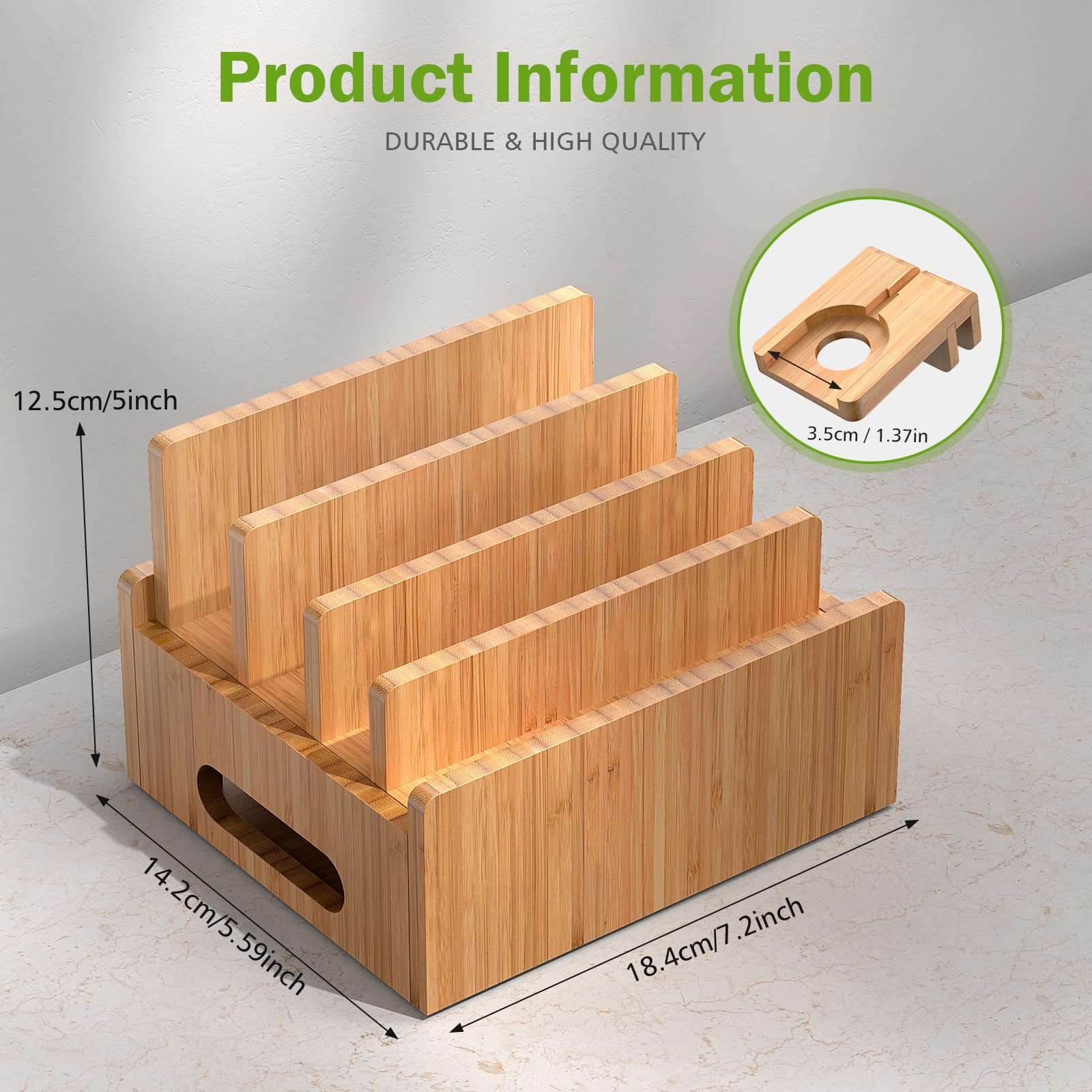 Pezin & Hulin Support de Chargement en Bambou, Organisateur de Station d'accueil pour Plusieurs appareils, téléphone Portable, tablettes, Montre Intelligente, avec Lot de 5 câbles, hub de Chargeur