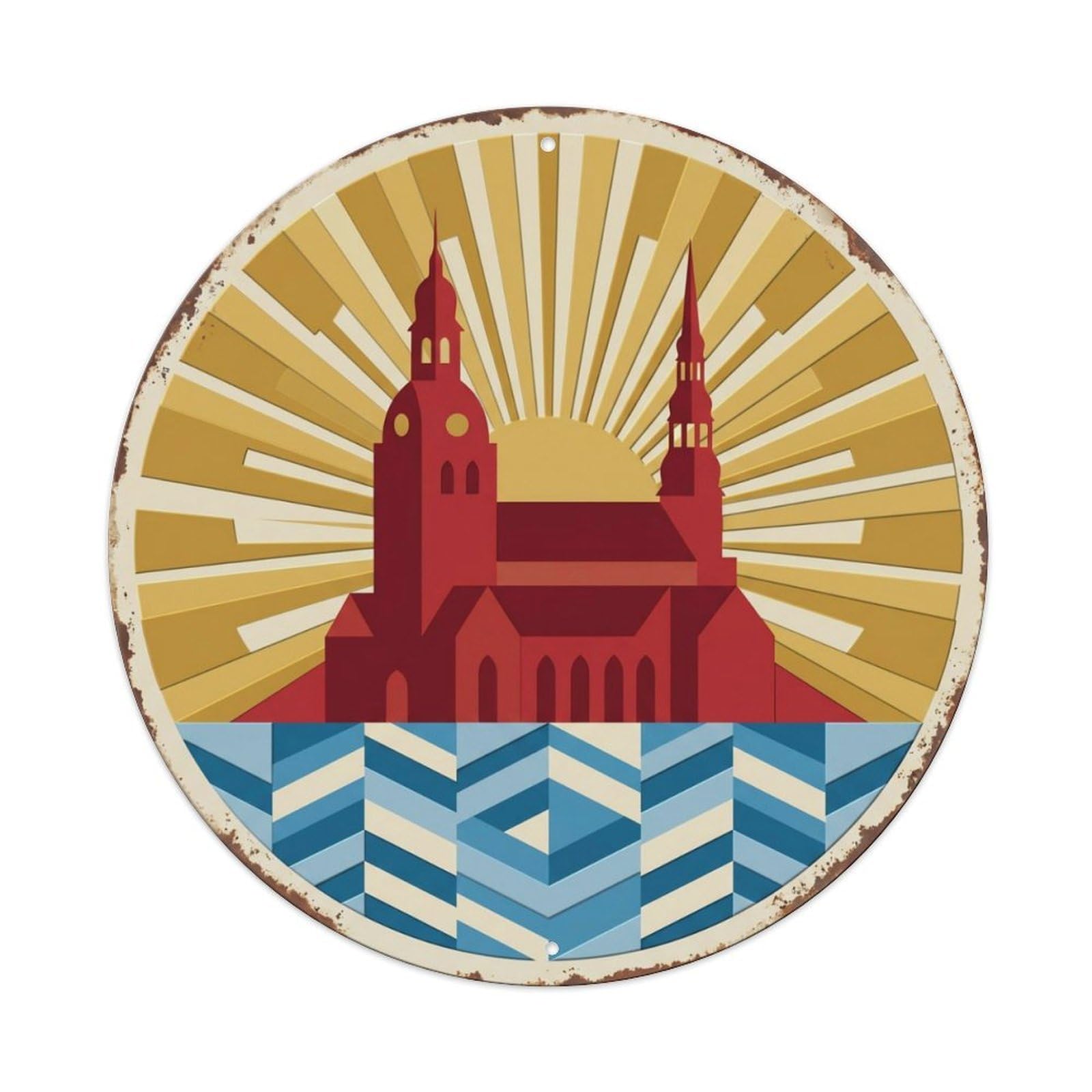 Riga Radiant Cathedral Travel Metal Tin Sign Plaque Wall Decor for Cafe, Club Bar, Office, Home Garden Round Metal Poster 8x8Inch