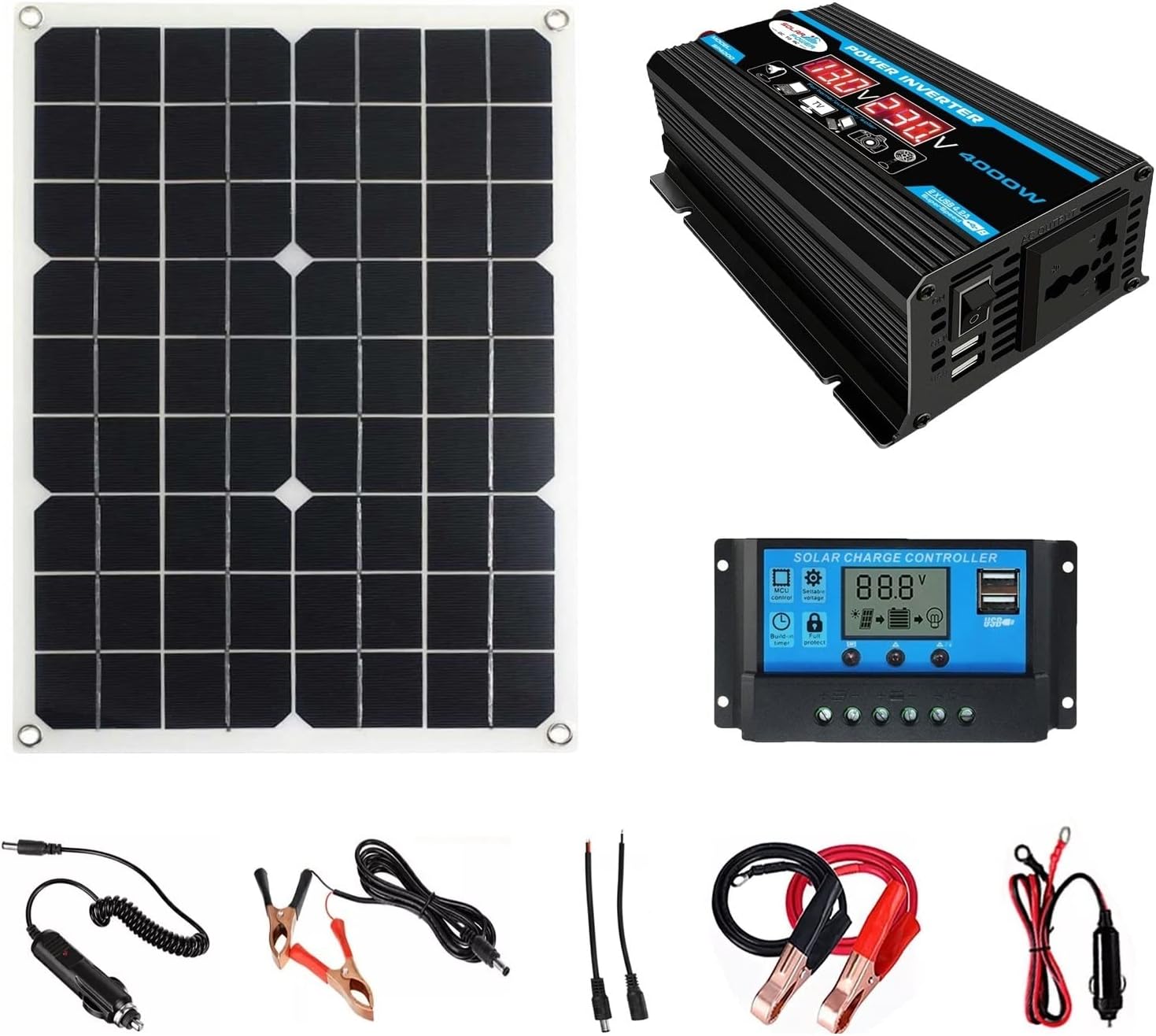 Amazon.co.jp パワーインバータ 300Wカーパワーインバーター、30Aソーラー充電コントローラー、デュアルUSB 18W 18Vソーラーパネル、トラック/RVパワーコンバータカー