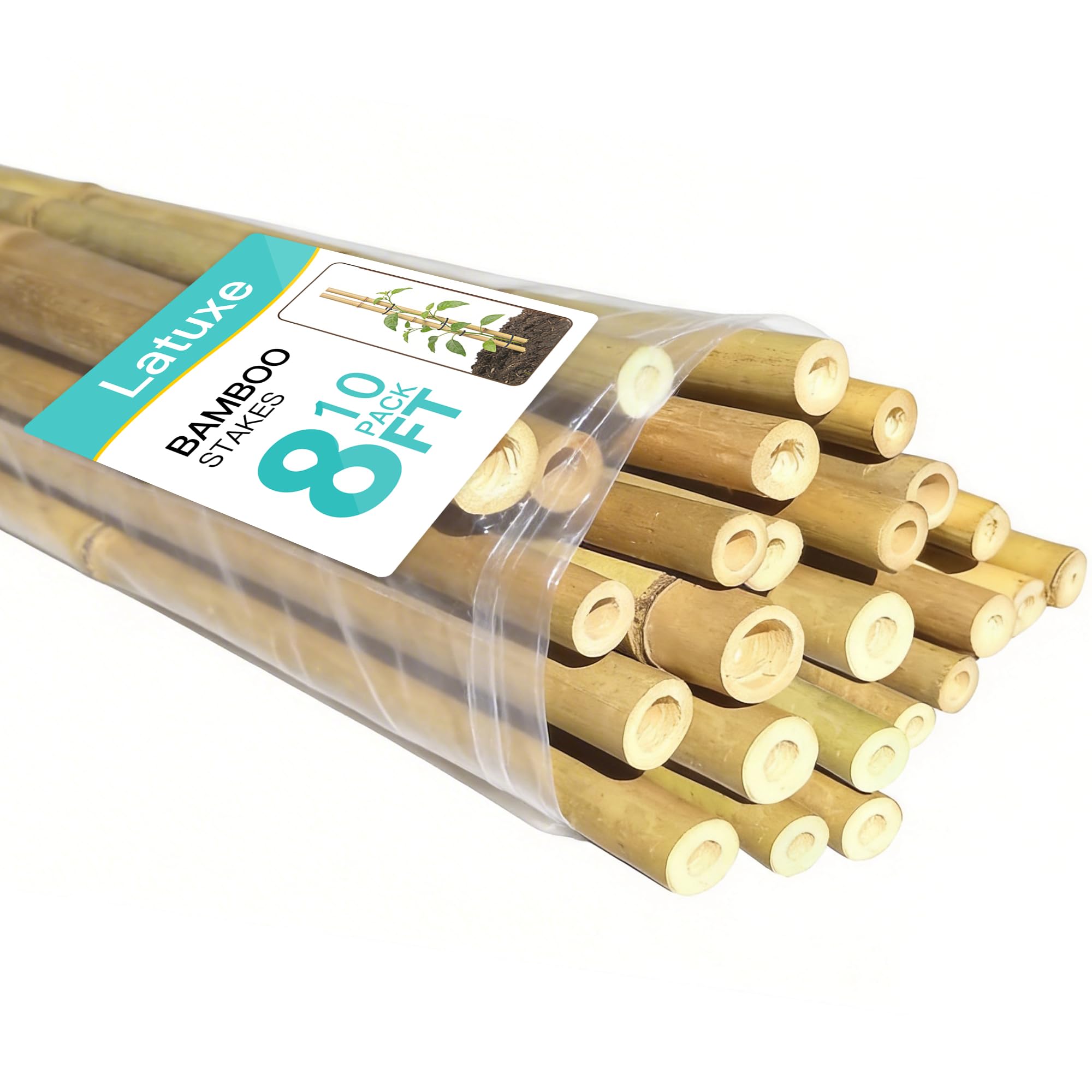 Photo 1 of Latuxe Bamboo Stakes 8FT, 10pcs Garden Stakes 94inch Specifically Designed for Climbing Plants, Ideal for Tomatoes, Beans, Cucumbers, Peppers, Vines, and More Plant Growth